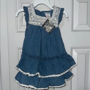 New with tags girls 12 months chambray Dress with Lace Trim